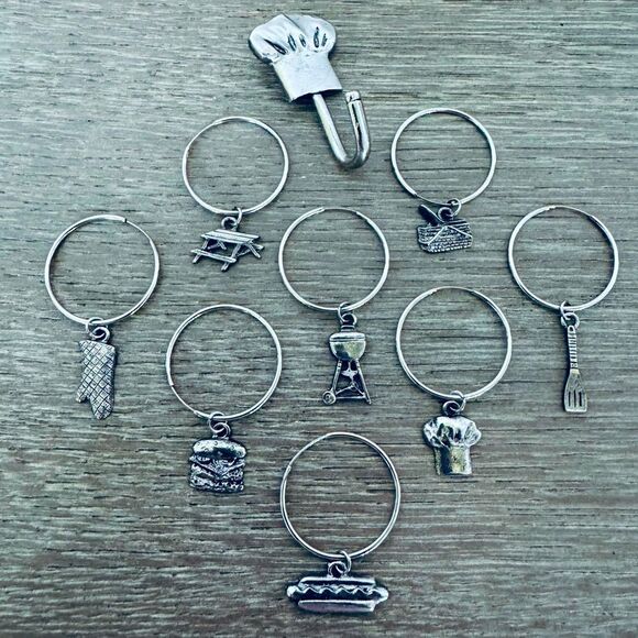 Wine Glass Charms Outdoor Barbeque Grilling Theme 8-pc Set - Picture 1 of 2